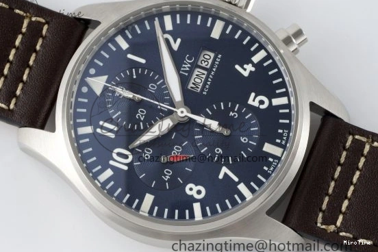 MIROTIME 0520 Pilot Chrono SS AZF 1:1 Best Edition Blue Dial on Brown Leather Strap A TimelessDesign 7060